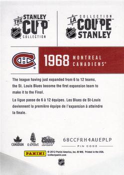 2012 Panini Molson Stanley Cup Collection #NNO 1968 Back