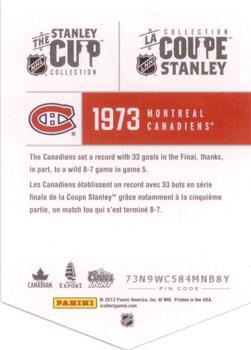 2012 Panini Molson Stanley Cup Collection #NNO 1973 Back