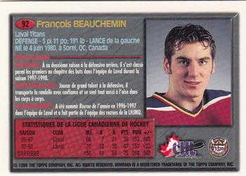 1998 Bowman CHL - OPC International #92 Francois Beauchemin Back