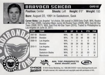2011-12 Choice AHL Top Prospects #2 Brayden Schenn Back