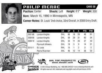 2011-12 Choice AHL Top Prospects #30 Phil McRae Back