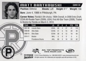 2011-12 Choice AHL Top Prospects #33 Matt Bartkowski Back