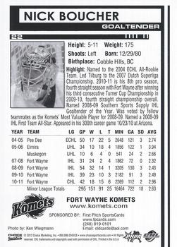 2011-12 Choice Fort Wayne Komets (CHL) #22 Nick Boucher Back