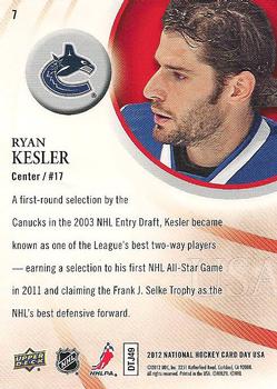 2012 Upper Deck National Hockey Card Day USA #7 Ryan Kesler Back