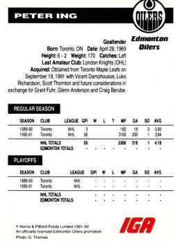 1991-92 IGA Edmonton Oilers #NNO Peter Ing Back