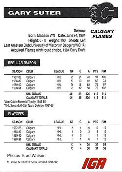 1991-92 IGA Calgary Flames #NNO Gary Suter Back
