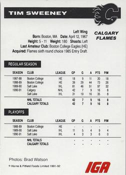 1991-92 IGA Calgary Flames #NNO Tim Sweeney Back