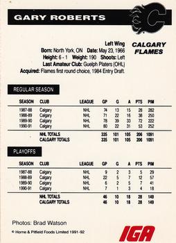 1991-92 IGA Calgary Flames #NNO Gary Roberts Back