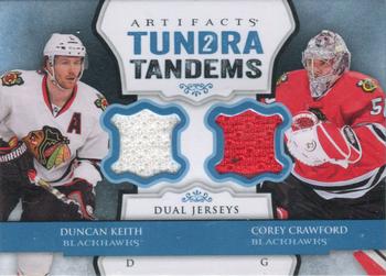 2013-14 Upper Deck Artifacts - Tundra Tandems Blue Dual Jersey #TT-KC Duncan Keith / Corey Crawford Front