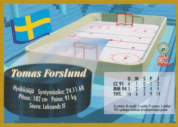 1995 Semic Ice Hockey (Finnish) #69 Tomas Forslund Back
