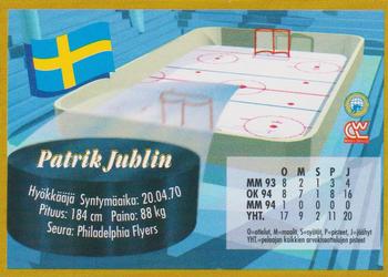 1995 Semic Ice Hockey (Finnish) #76 Patrik Juhlin Back