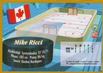 1995 Semic Ice Hockey (Finnish) #92 Mike Ricci Back