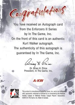 2013-14 In The Game Enforcers - Autographs #A-KW Kurt Walker Back