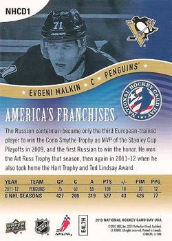 2013 Upper Deck National Hockey Card Day USA #NHCD1 Evgeni Malkin Back