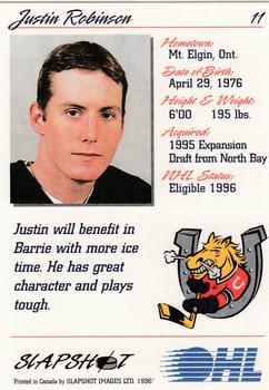 1995-96 Slapshot OHL #11 Justin Robinson Back