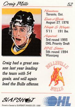 1995-96 Slapshot OHL #52 Craig Mills Back