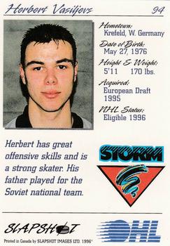 1995-96 Slapshot OHL #94 Herbert Vasiljevs Back