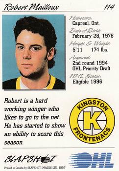1995-96 Slapshot OHL #114 Robert Mailloux Back