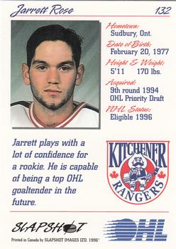 1995-96 Slapshot OHL #132 Jarrett Rose Back