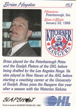 1995-96 Slapshot OHL #153 Brian Hayden Back