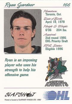 1995-96 Slapshot OHL #166 Ryan Gardner Back
