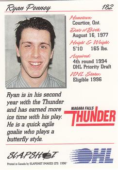 1995-96 Slapshot OHL #182 Ryan Penney Back