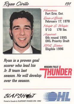 1995-96 Slapshot OHL #191 Ryan Cirillo Back