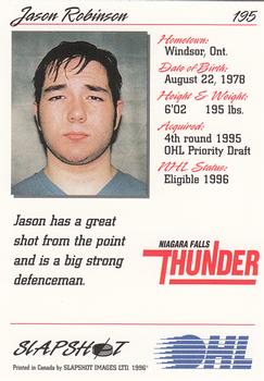 1995-96 Slapshot OHL #195 Jason Robinson Back
