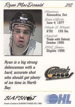 1995-96 Slapshot OHL #212 Ryan MacDonald Back