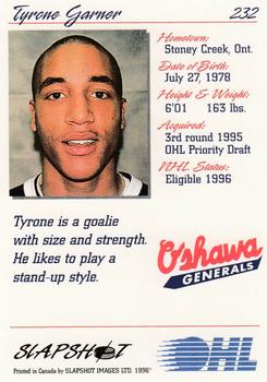 1995-96 Slapshot OHL #232 Tyrone Garner Back