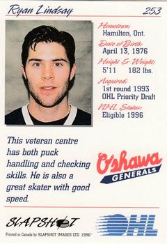 1995-96 Slapshot OHL #253 Ryan Lindsay Back