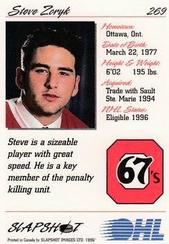 1995-96 Slapshot OHL #269 Steve Zoryk Back