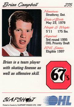 1995-96 Slapshot OHL #275 Brian Campbell Back