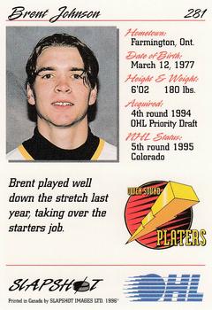 1995-96 Slapshot OHL #281 Brent Johnson Back