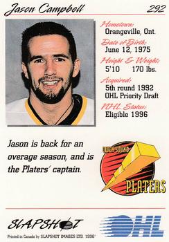 1995-96 Slapshot OHL #292 Jason Campbell Back