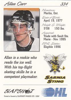 1995-96 Slapshot OHL #334 Allan Carr Back