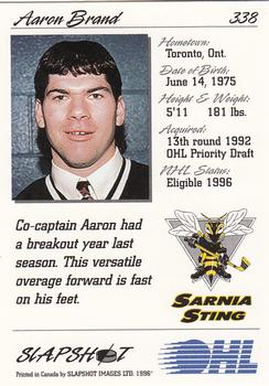 1995-96 Slapshot OHL #338 Aaron Brand Back