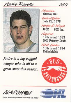 1995-96 Slapshot OHL #360 Andre Payette Back