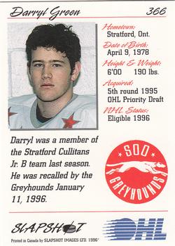 1995-96 Slapshot OHL #366 Darryl Green Back