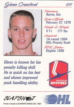 1995-96 Slapshot OHL #411 Glenn Crawford Back