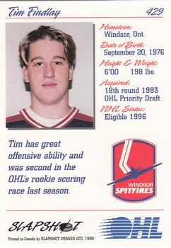 1995-96 Slapshot OHL #429 Tim Findlay Back