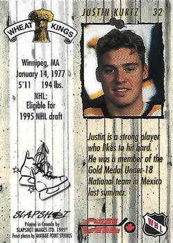 1995-96 Slapshot Memorial Cup #32 Justin Kurtz Back