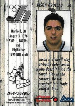 1995-96 Slapshot Memorial Cup #54 Jason Groleau Back