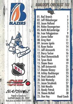 1995-96 Slapshot Memorial Cup #101 Kamloops Checklist Back