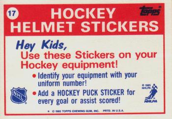 1985-86 Topps - Stickers #17 New York Rangers Back
