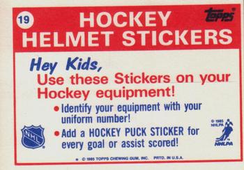 1985-86 Topps - Stickers #19 Winnipeg Jets Back