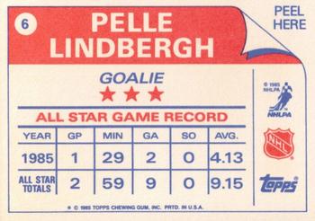 1985-86 Topps - Stickers #6 Pelle Lindbergh Back