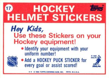 1985-86 Topps - Stickers #17 New York Rangers Back