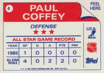 1985-86 Topps - Stickers #4 Paul Coffey Back