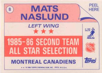 1986-87 Topps - Stickers #8 Mats Naslund Back